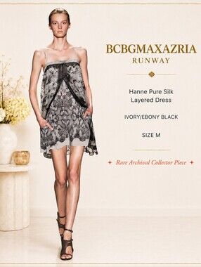 BCBGMaxAzria Runway Hanne Silk Dress Black & White Lace Print Layered Chiffon M